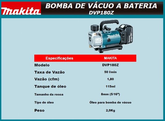 Bomba De Vácuo A Bateria 18V (Sem Bateria) - Dvp180Z - Makita