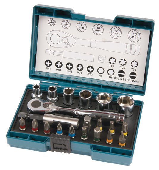 Kit De Bits E Soquetes Com 21 Peças E Chave Catraca Makita - B-54081