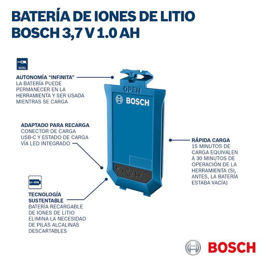 Bateria Li-Ion Ba 3.7V 1.0Ah A Bosch - 1608M00C43