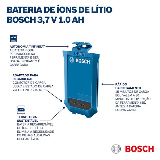 Bateria Li-Ion Ba 3.7V 1.0Ah A Bosch - 1608M00C43