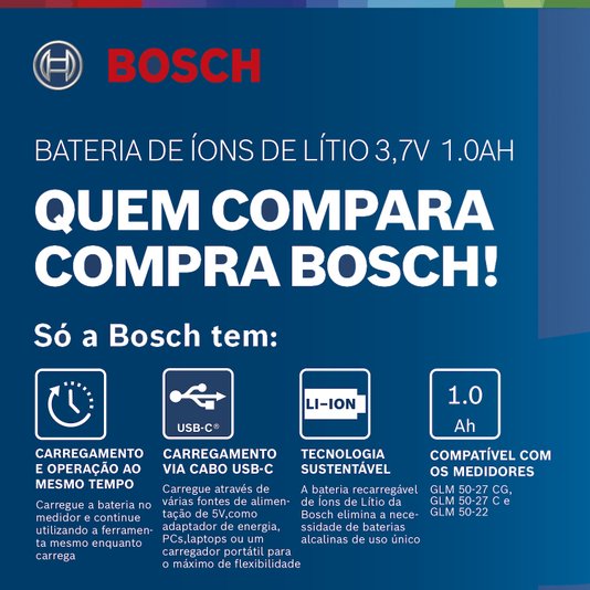 Bateria Li-Ion Ba 3.7V 1.0Ah A Bosch - 1608M00C43