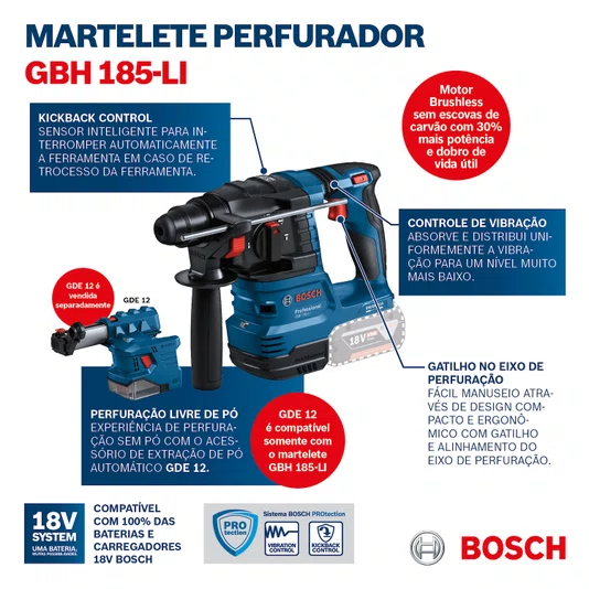 Bosch Gbh 185-Li Martelete Perfurador Sds Plus 18V - 06119240E0