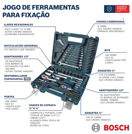 Bosch Jogo De Ferramentas Manuais Com 134 Peças - 1600A03Al1