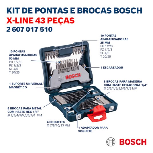 Kit De Pontas E Brocas X-Line 43 Peças 2607017510 - Bosch
