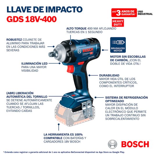 Chave De Impacto 18V Gds 18V400 Sb - 06019K00E1 - Bosch