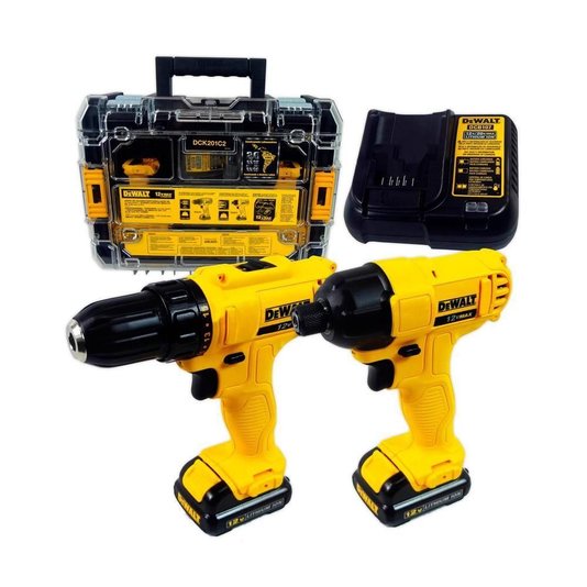 Kit Dewalt Parafusadeira/Furadeira 3/8" Dcd700 + Parafusadeira De Impacto 1/4" + 2 Baterias 1,3Ah + Carregador Bivolt E Maleta T-Stak - Dcf805 Dck201C2-Br - Dewalt