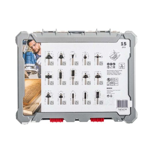 Conjunto De Fresas 15 Pcs Mistas Haste De 1/4" - 2607017473 - Bosch