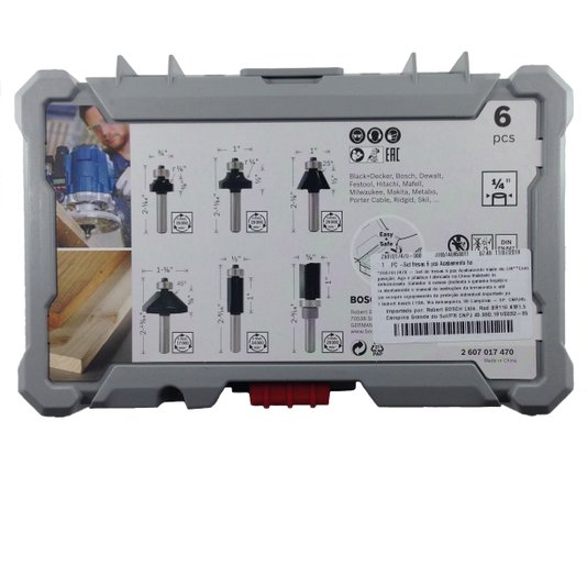Conjunto De Fresas 6 Un. Acabamento Haste 1/4" Bosch - 2607017470
