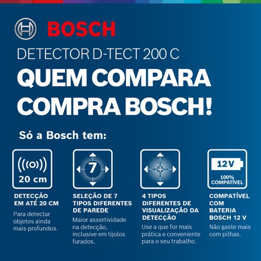 Detector E Scanner De Parede D-Tect 200 C Bosch - 06010816G
