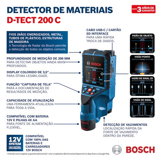 Detector E Scanner De Parede D-Tect 200 C Bosch - 06010816G