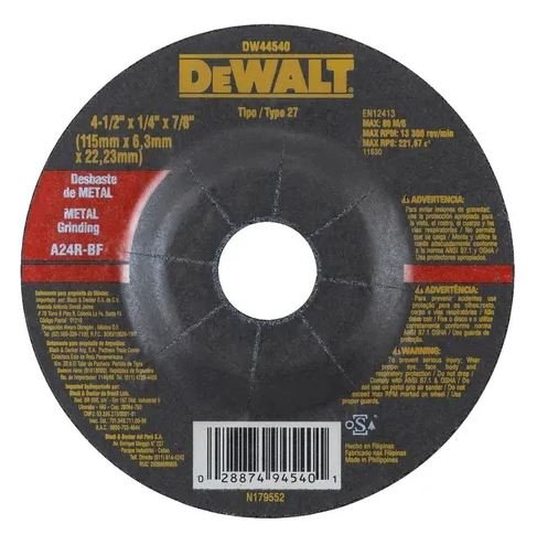Disco Abrasivo Desbaste Metal  4 1/2X1/4X7/8 - Dw44540 - Dewalt