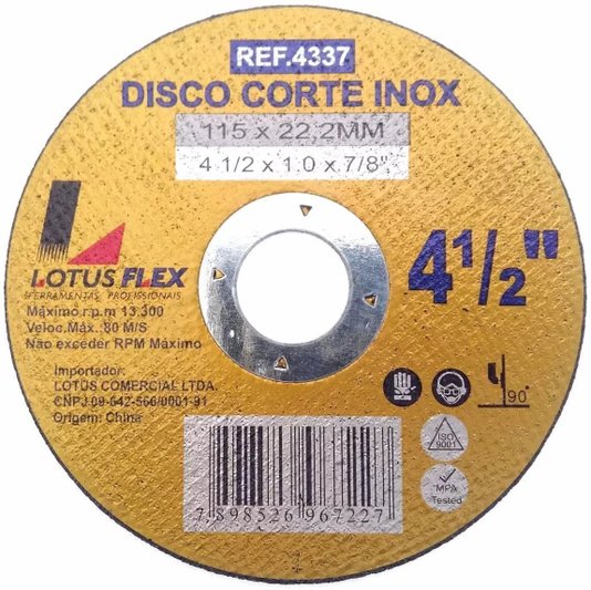 Disco Corte Inox 4 1/2X1.0 Flex 100/25 - 4337 - Lotus