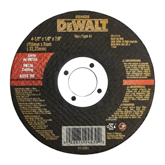 Disco De Corte Metal Dewalt 41/2" 22Mm - Dw44530