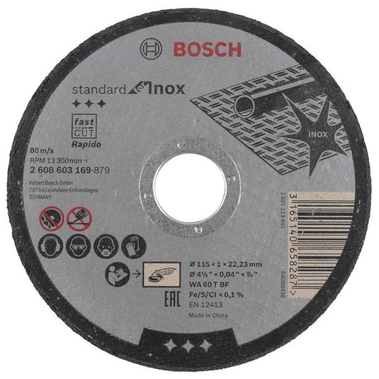 Disco de Corte para Inox Bosch 115mm Grão 60 Kit com 10 unidades