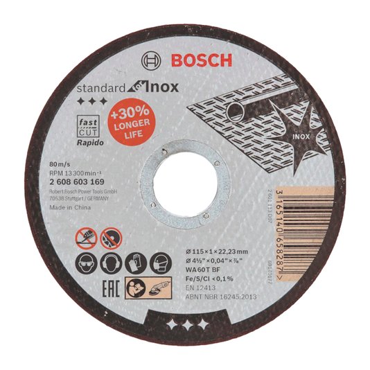 Disco de Corte para Inox Bosch 115mm Grão 60 Kit com 10 unidades