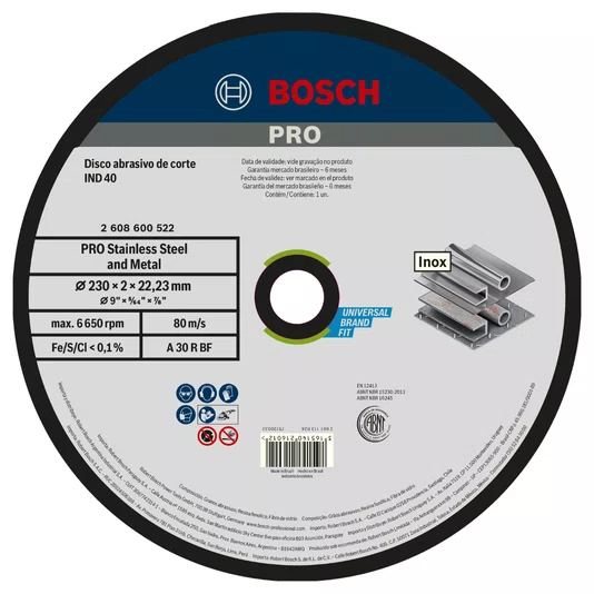 Bosch Disco De Corte Reto 230X2Mm Para Metal Pro Ind40 - 2608600522