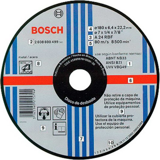 Disco Desbaste P/ Metal 7" Grão 24 - 2608600499 - Bosch