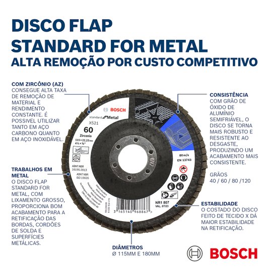 Disco Flap Curvo Bosch Standard For Metal 115Mm G40 - 2608619288 - Bosch