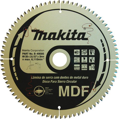 Disco De Serra Circular Para Mdf 250Mm X 30Mm 80 Dentes Makita - B-49585