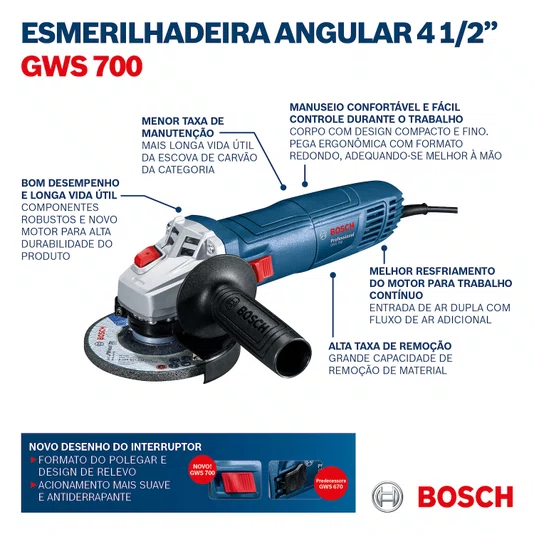 Esmerilhadeira 4.1 2 Gws 700 220V 5Disc 06013A30E1000