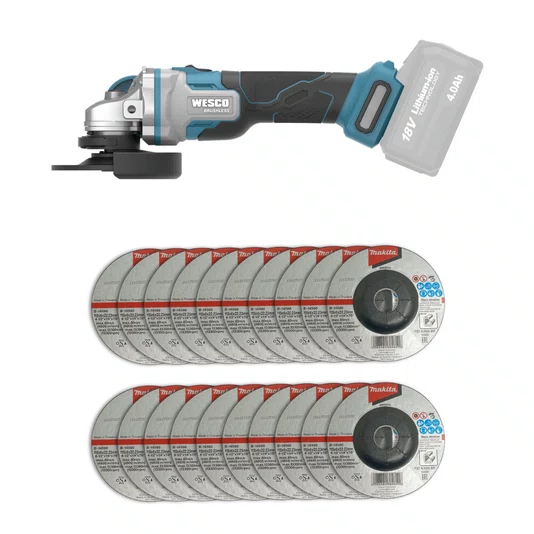 Esmerilhadeira Angular 125Mm(5") 18V Brushless Ws2890K + 20 Discos de Desbaste 115mm Grão A36N