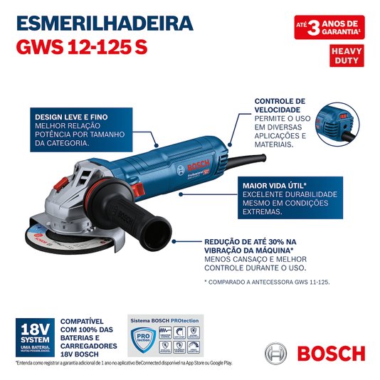 Esmerilhadeira Angular 5" 1200W 220V Gws 12-125 S - Bosch