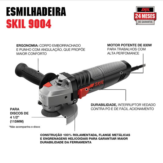 Esmerilhadeira Angular Skil 9004 4 1/2" 830W 220V Com 2 Discos