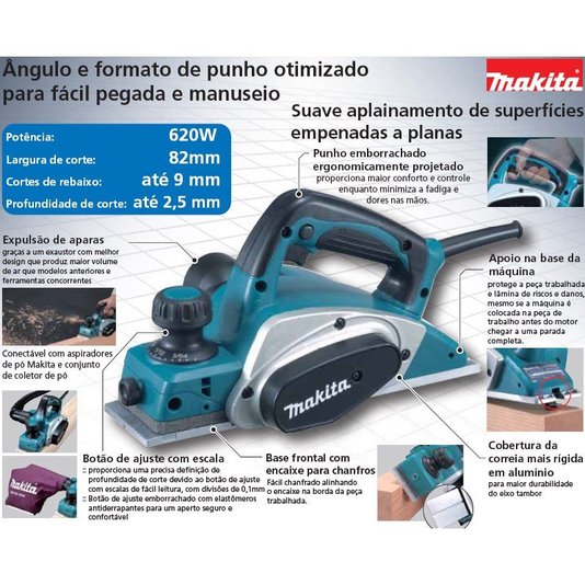 Plaina Eletrica 620W Kp0800-220V - Makita