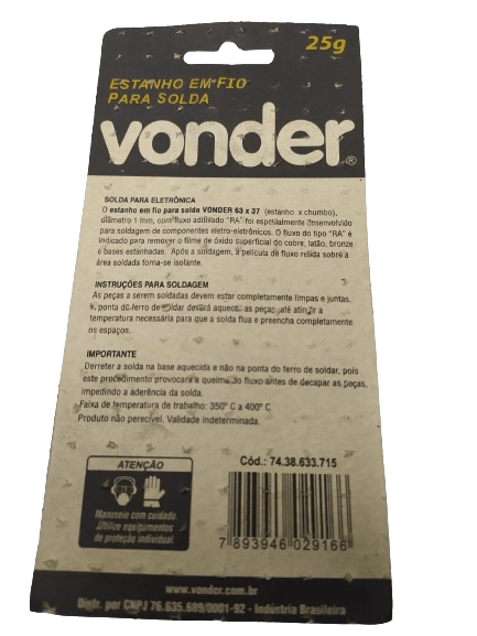 Fio Estanho 10Mm 63X37 Tubinho Vonder - 7438633715