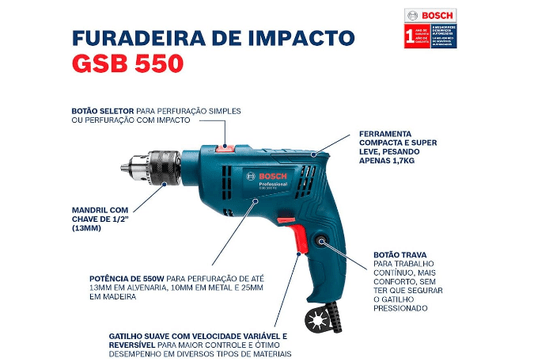 Furadeira De Impacto Gsb 550 550W 220V - 06011B60E0 - Bosch