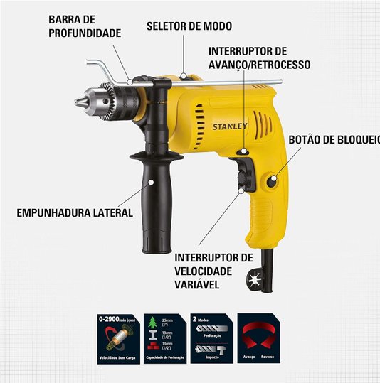 Furadeira Impacto 1/2 600W 220V Sdh600-B2 - Stanley