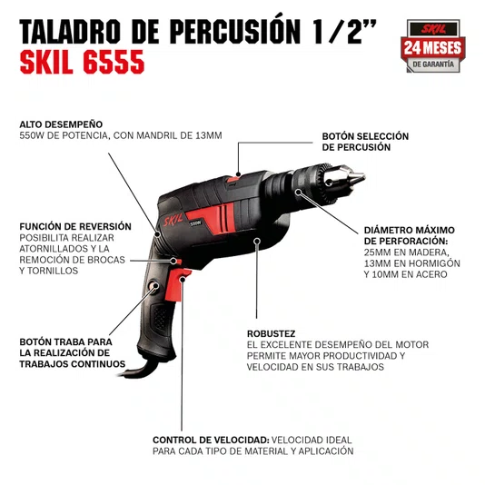 Furadeira Impacto 570W 220V 6555 Skil - F0126555Ja