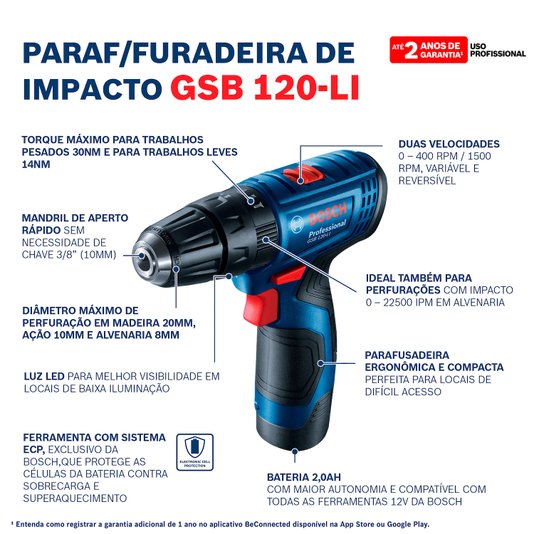 Furadeira/Parafusadeira Gsb 120Li Bivolt Maleta 06019G81E0 - Bosch