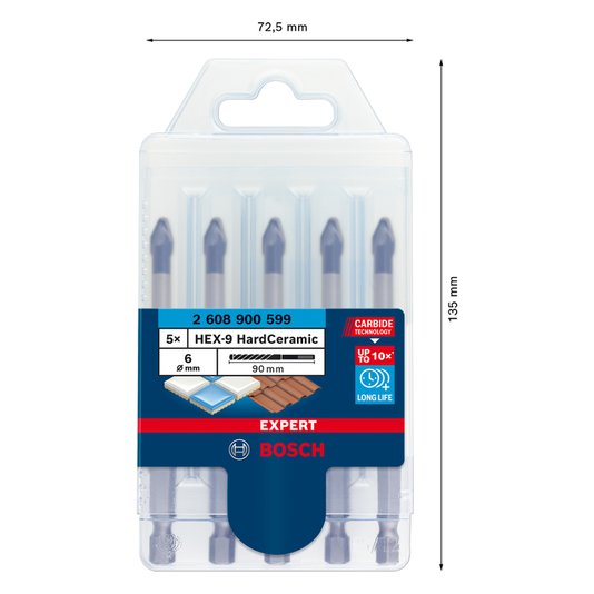 Conjunto 5 Brocas Hex-9 Hardceramic 6Mm Bosch - 2608900599