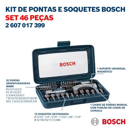Jogo De Pontas P/ Parafusar C/46 Peças - 2607017399 - Bosch
