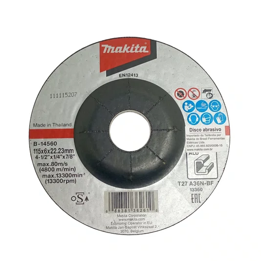 10 Discos de Desbaste 115mm Grão A36N Para Alumínio Makita - B-14560