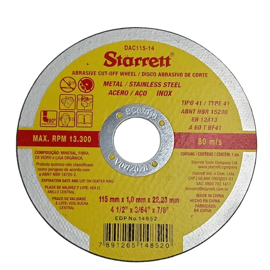 Kit 60 Discos De Corte 115mm Starrett + 10 Discos Abrasivos 115mm Makita