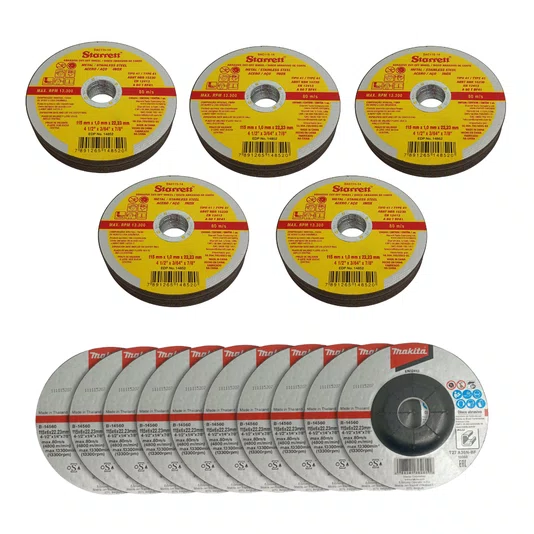 Kit 60 Discos De Corte 115mm Starrett + 10 Discos Abrasivos 115mm Makita