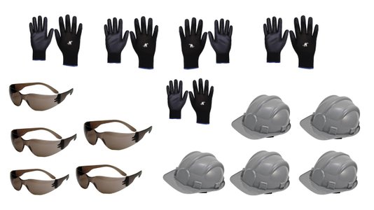 Kit Segurança 5 Capacetes+ 5 pares Luva+ 5 Óculos