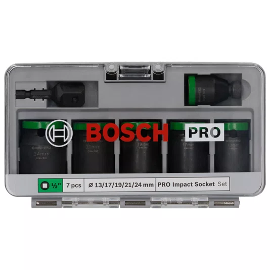 Bosch Kit De Soquetes E Adaptador 1/2" Pro Impact Standard Com 7 Peças - 2608003032