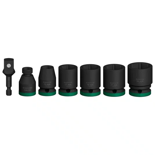 Bosch Kit De Soquetes E Adaptador 1/2" Pro Impact Standard Com 7 Peças - 2608003032
