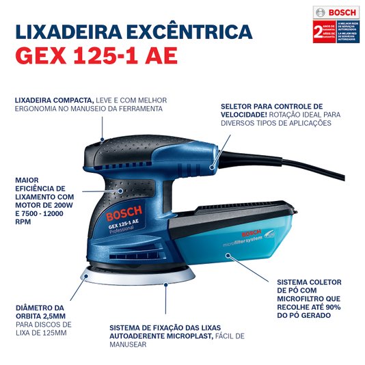 Lixadeira Excentrica Gex 125-1 Ae Professional Bosch - 06013875E0