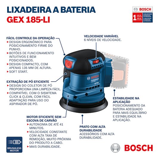 Lixadeira Roto Orbital Gex 185Li Sb Bosch - 06013A50E0