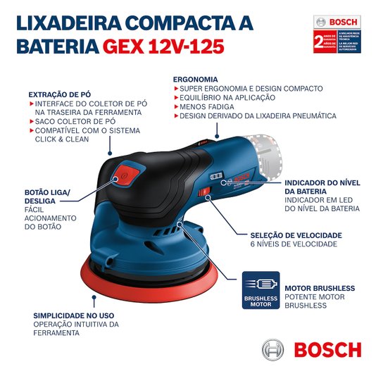 Lixadeira Roto Orbital Bateria Gex 12V-125 0601372101 - Bosch