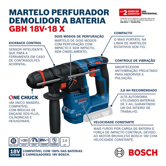Martelete Gbh 18V Bosch X Maleta 2Bat 06119271E1