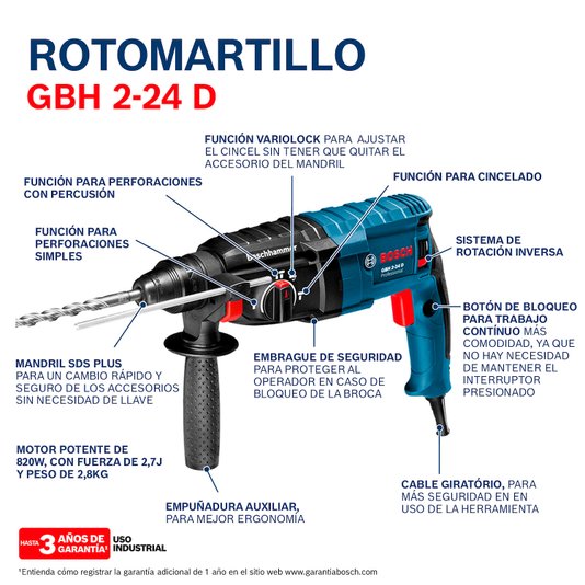 Martelete Rompedor 06112A02E6 Gbh 2-24 D 820W 220V - Bosch