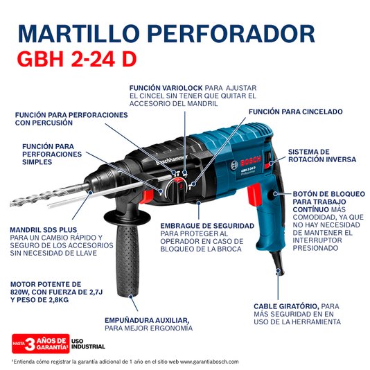 Martelete Rompedor 06112A02E6 Gbh 2-24 D 820W 220V - Bosch