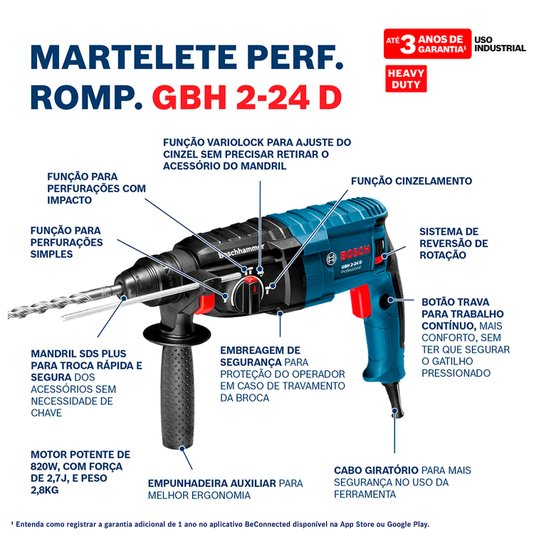 Martelo Rompedor Gbh 2-24 D Bosch - 06112A02E0