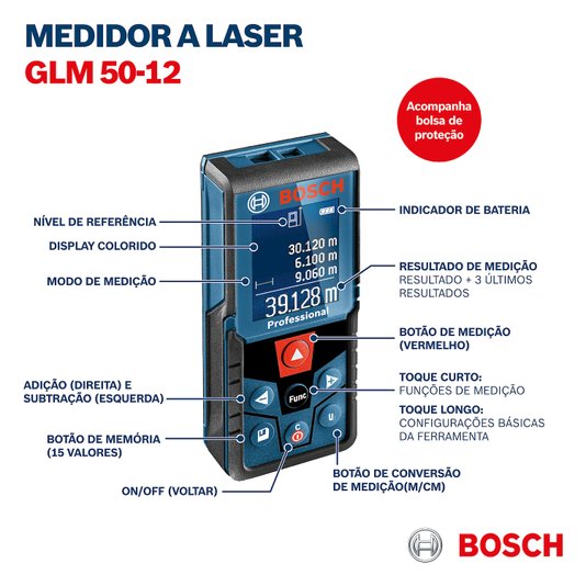 Medidor A Laser Glm 5012 Bosch - 0601072Rg0