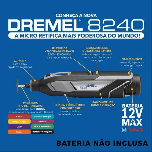 Micro Retifica Dremel 8240 Com Carregador + 2 Baterias -  F0138240Le